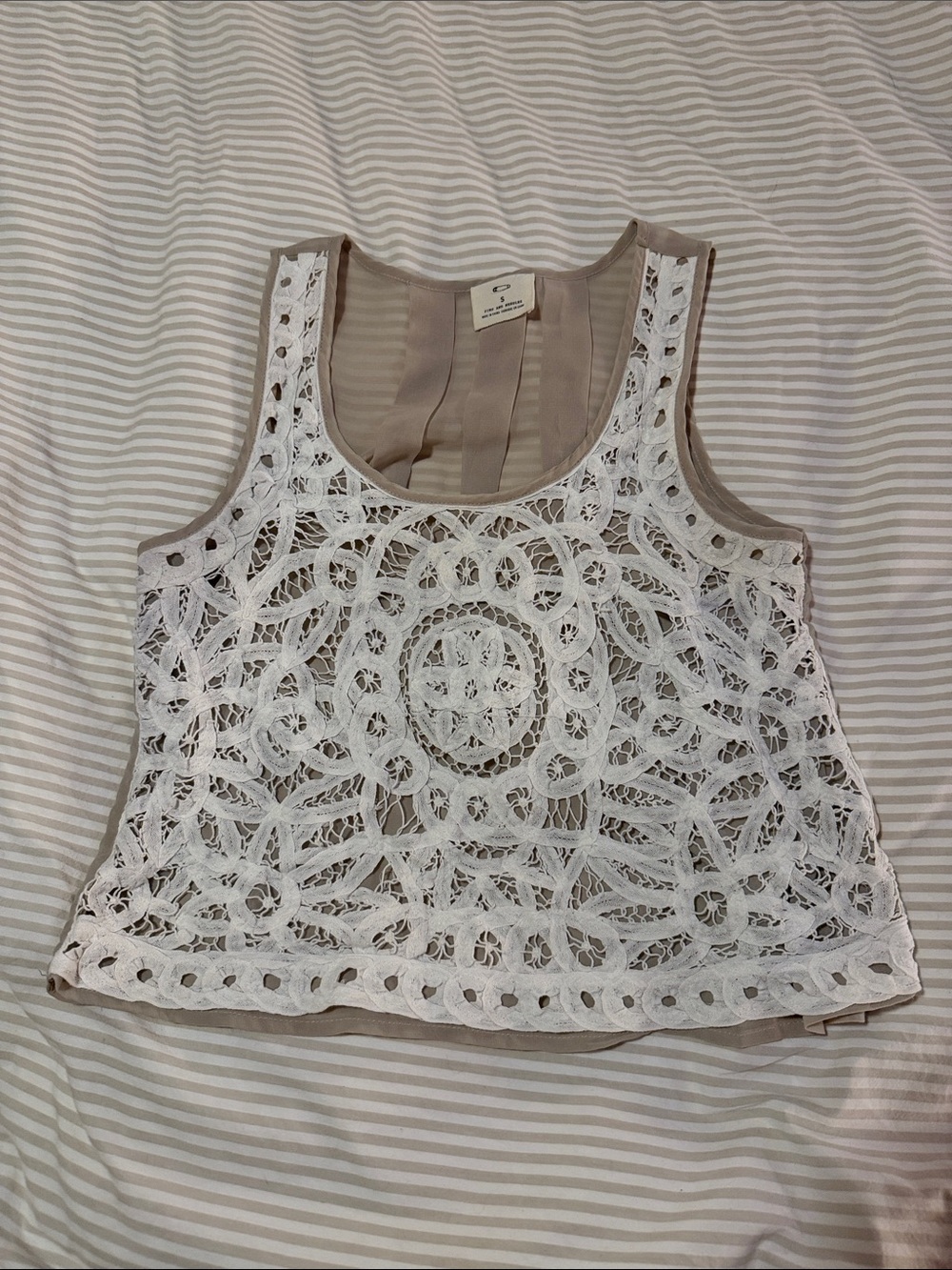 Urban Outfitters Taupe Camisole with White Crochet Overlay